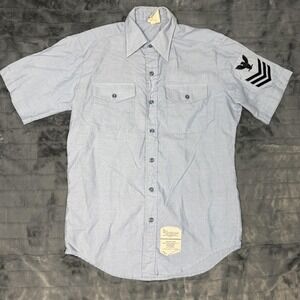 Quarterdeck Collection Shirt Mens M/L Blue Utility Short Sleeve Military Patch